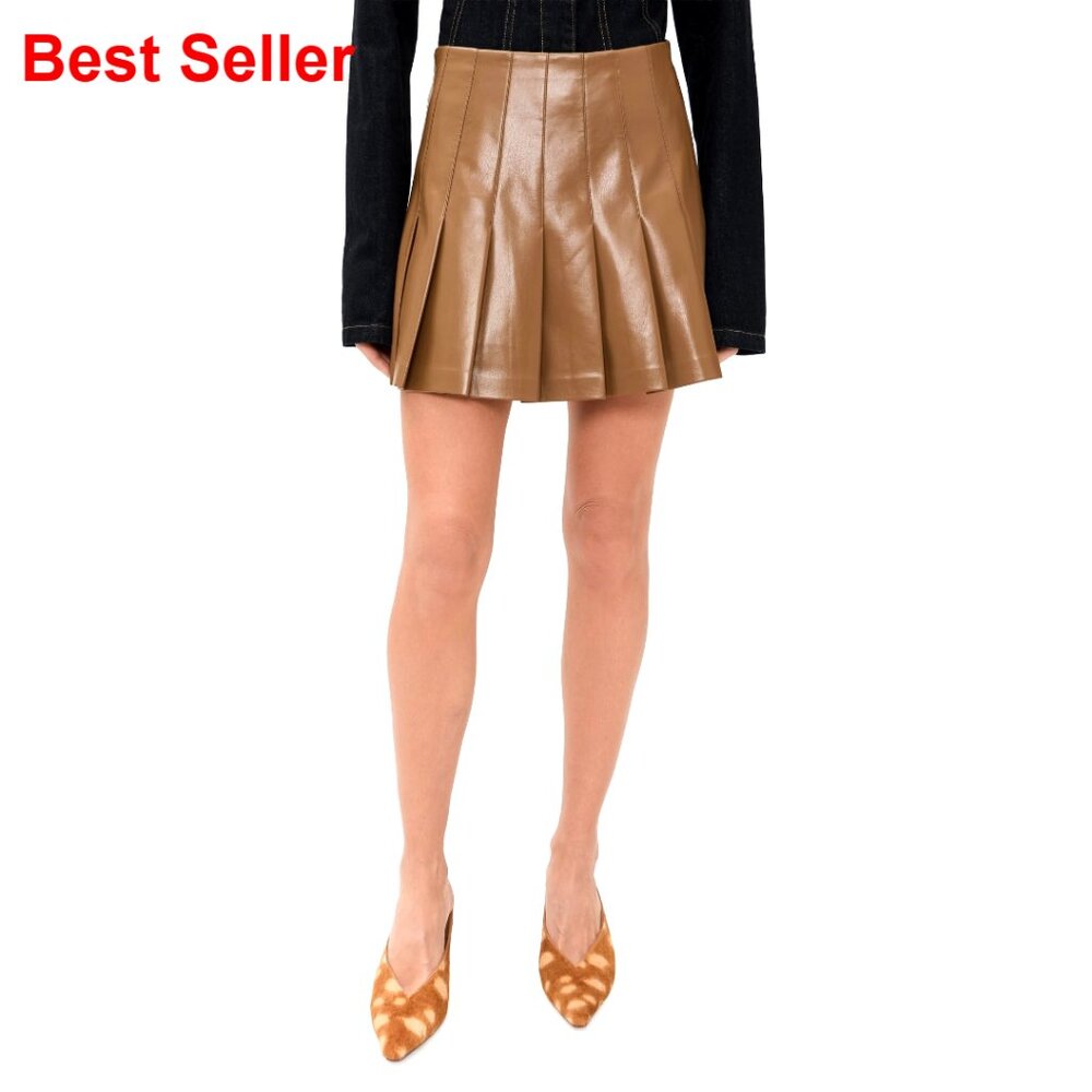 Faux Leather Pleated Mini Skirt For Work